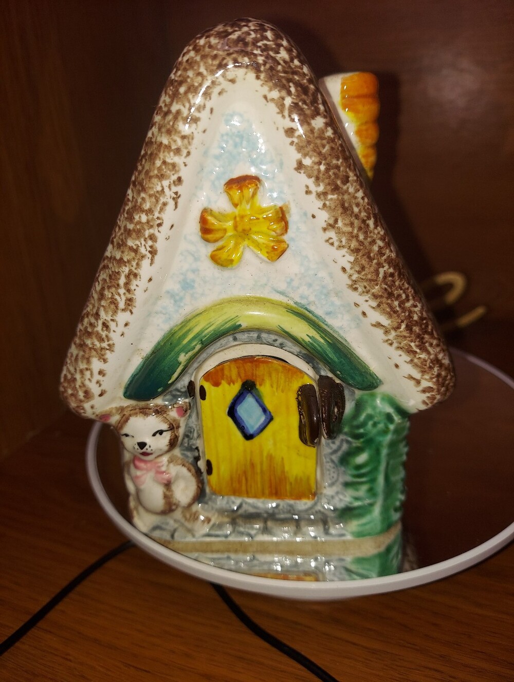 RARE Vintage Ceramic Napco Japan Coin Bank House Cabin Bear Door Fairy Garden